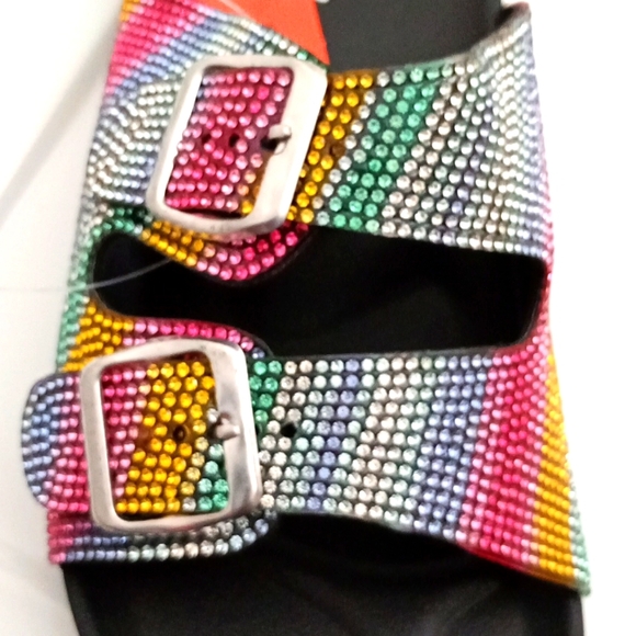 NEW Rhinestone Multicolor Red Sandals - Picture 3 of 8